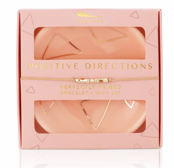 Lucky Feather Positive Directions Bracelet + Dish Set