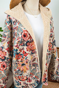 Vintage Paisley Floral Sherpa Lined Hooded Jacket
