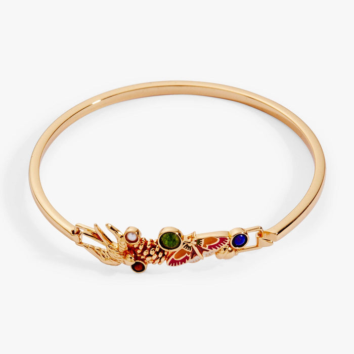Gold bracelet with colorful gemstones on a white background