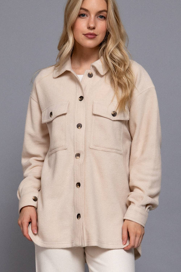 Long Sleeve Notched Collar Fleece Jacket