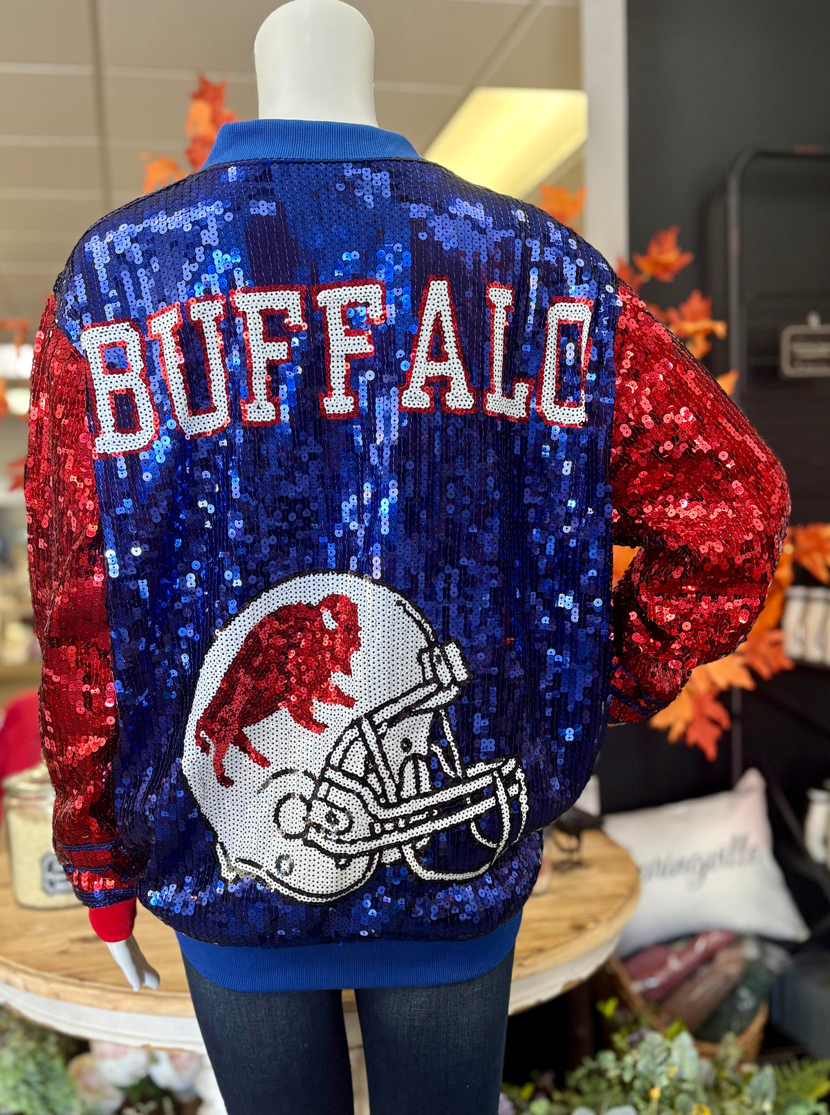Buffalo Bills Sequin Bomber Jacket - Red & Blue