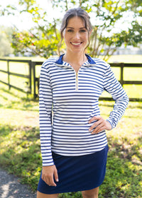 Cabana Life Navy Stripe 1/4 Zip Sport Top