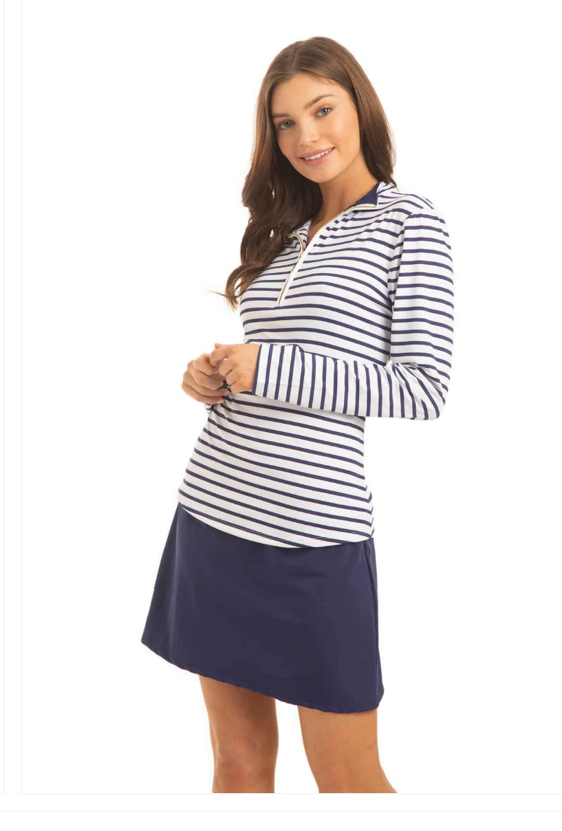 Cabana Life Navy Stripe 1/4 Zip Sport Top