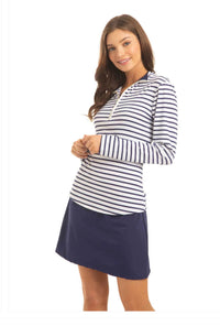 Cabana Life Navy Stripe 1/4 Zip Sport Top