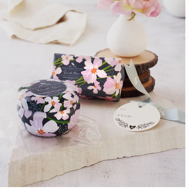 Soap & Paper Factory Vanilla Fleur Tin Candle & Soap Gift Set