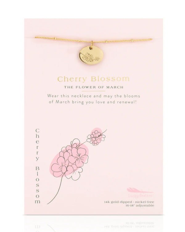 Lucky Feather Birth Flower Necklace - Cherry Blossom (March)
