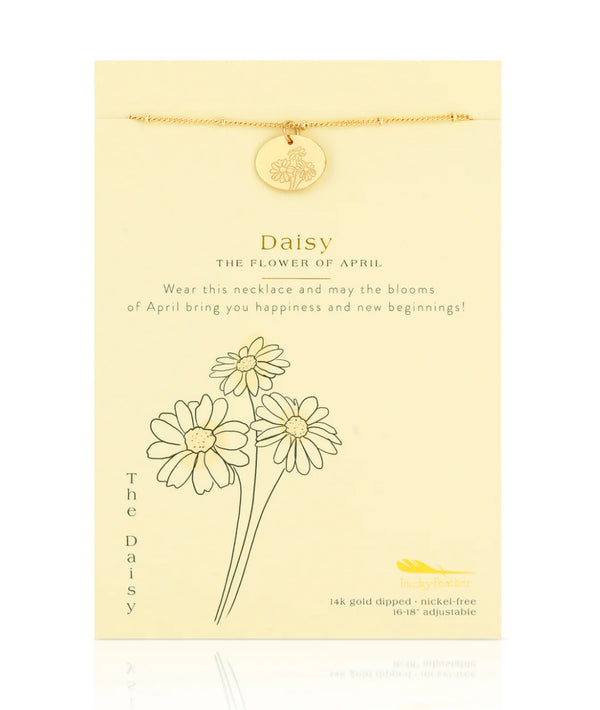 Lucky Feather Birth Flower Necklace - Daisy (April)