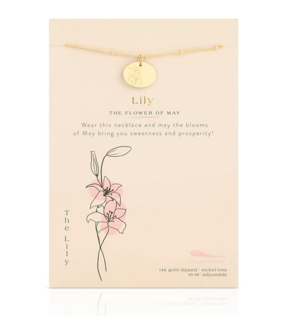 Lucky Feather Birth Flower Necklace - Lily (May)