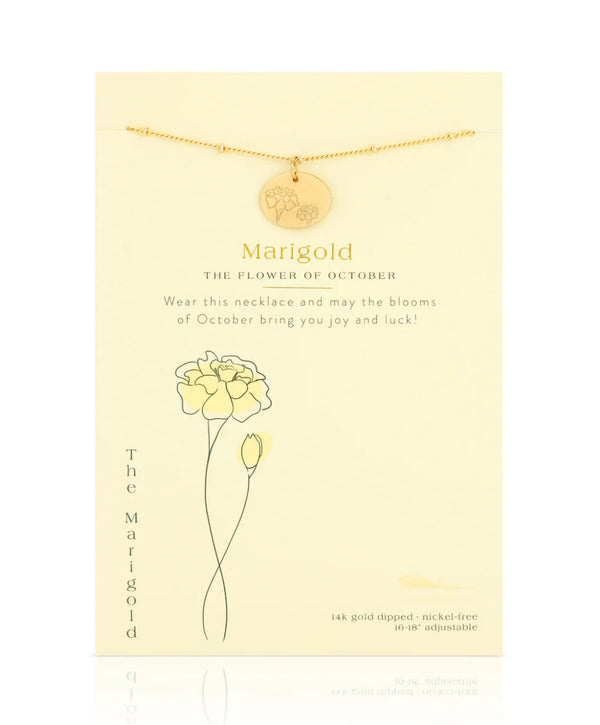 Lucky Feather Birth Flower Necklace - Marigold (October)