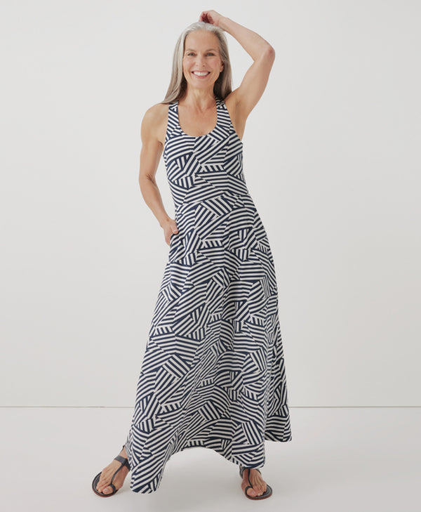 Pact Fit & Flare Open Back Maxi Dress - Cool Mixed Stripe