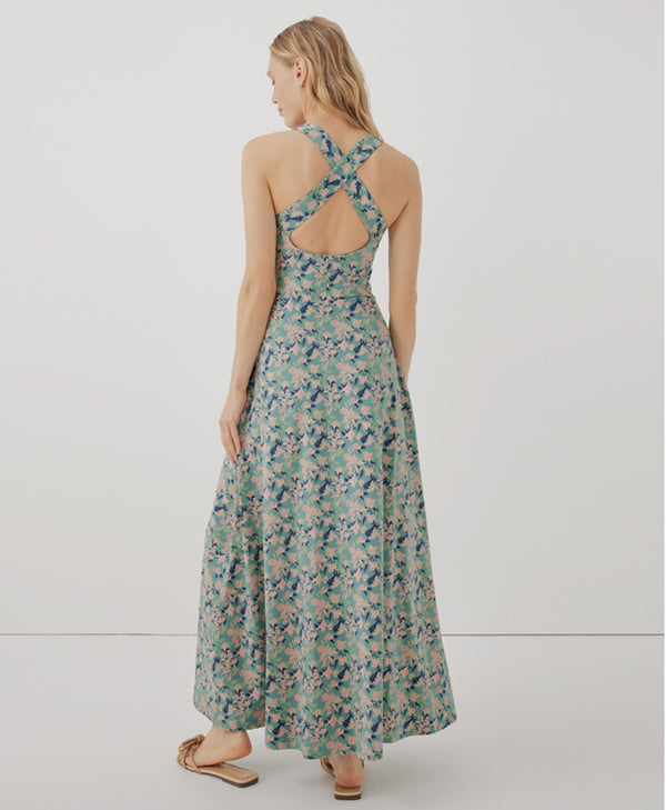 Pact Fit & Flare Open Back Maxi Dress - Shadow Floral Spruce