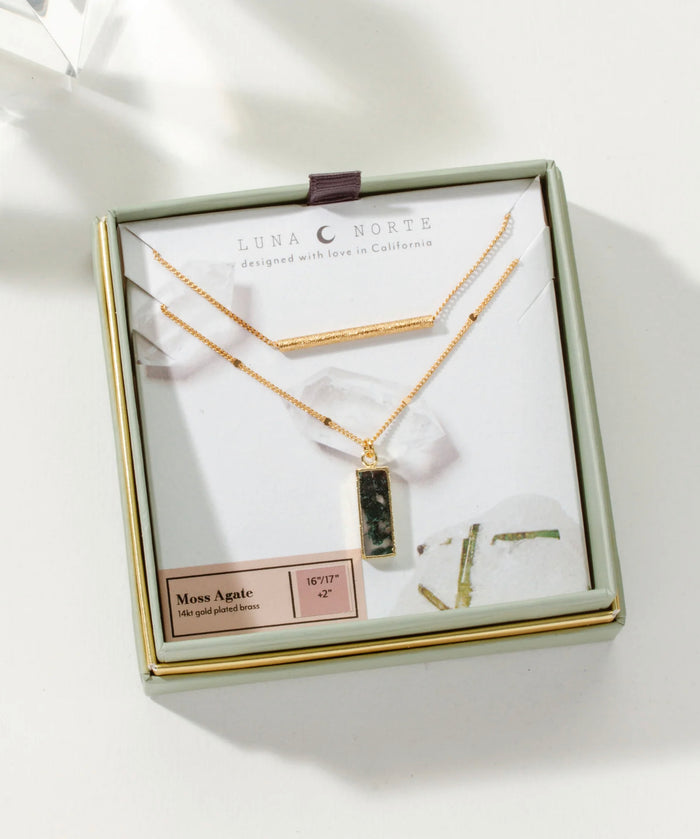 Luna Norte Stick Together Necklace Set- Moss Agate