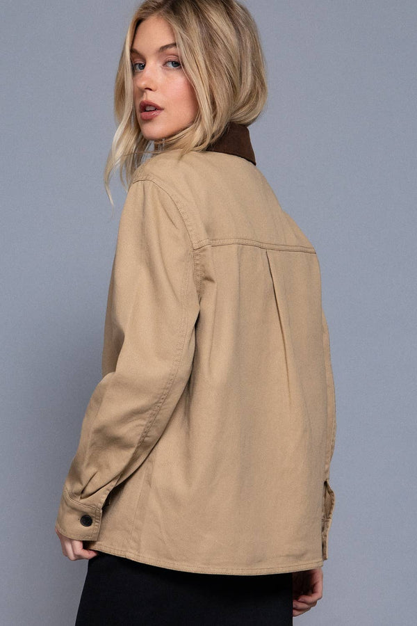 Long Sleeve Corduroy Collar Cotton Twill Work Jacket