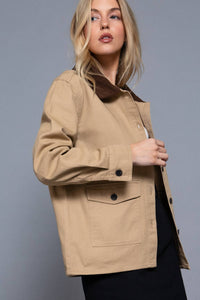 Long Sleeve Corduroy Collar Cotton Twill Work Jacket