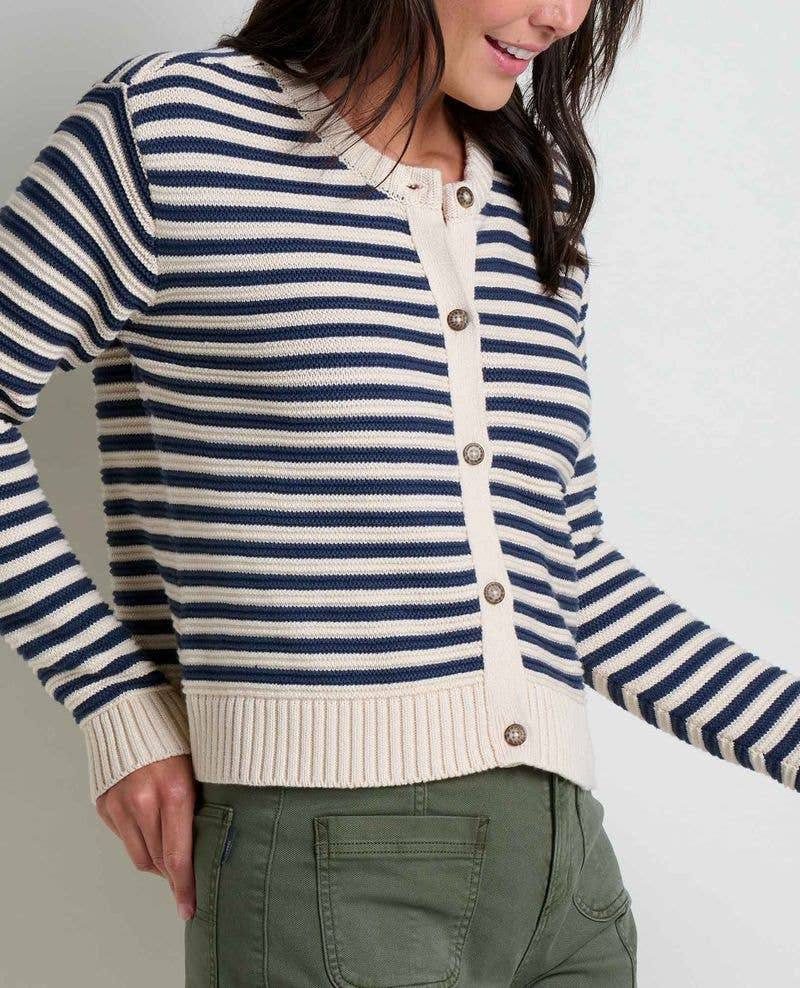 Toad & Co Bianca Crew Cardigan  - True Navy Stipe