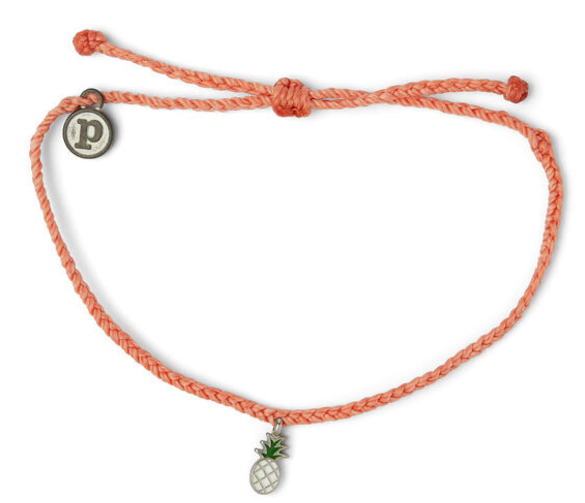 Pura Vida Silver Enamel Bitty Braid Salmon Bracelet