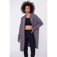 Longline Hooded Fleece Lined Cardigan - Deep Purple