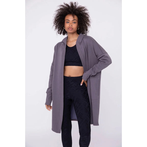 Longline Hooded Fleece Lined Cardigan - Deep Purple