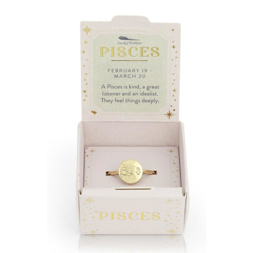 Lucky Feather Zodiac Signet Ring - Pisces