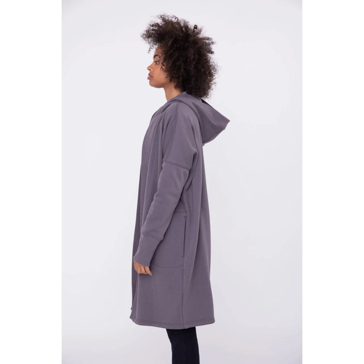 Longline Hooded Fleece Lined Cardigan - Deep Purple