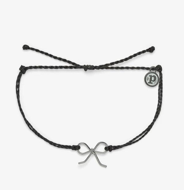 Pura Vida Silver Bow Charm Bracelet In Black