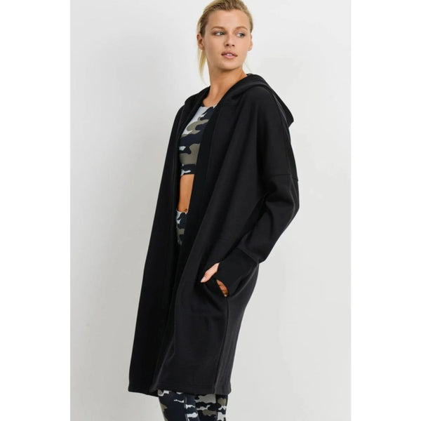 Longline Hooded Fleece Lined Cardigan