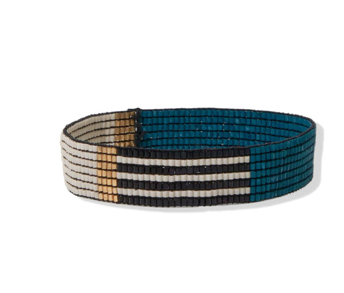 Ink + Alloy Peacock Ivory & Gold Color Block Small Luxe Stretch Bracelet