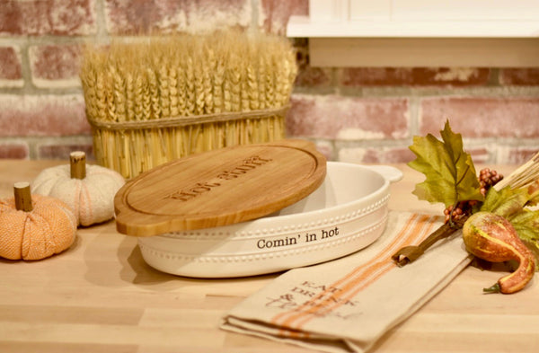 Mud Pie Hot Stuff Ceramic Baker & Trivet Set