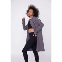 Longline Hooded Fleece Lined Cardigan - Deep Purple