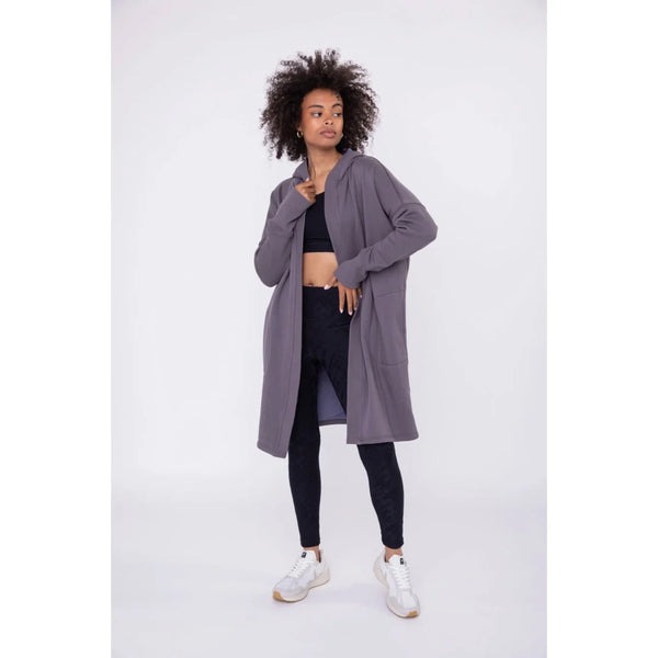Longline Hooded Fleece Lined Cardigan - Deep Purple