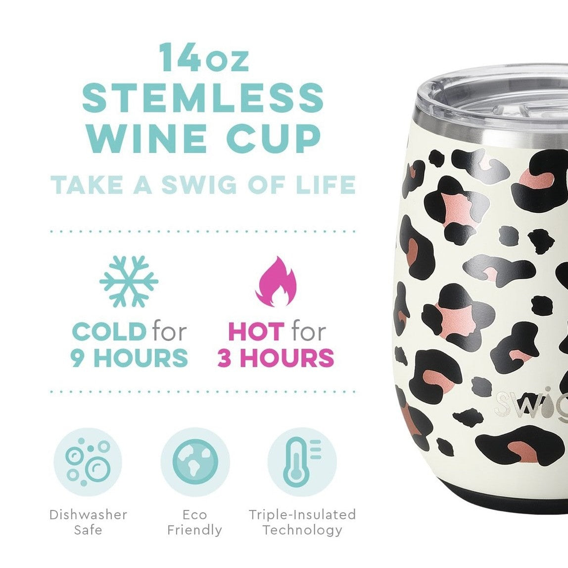 Swig Life 14 oz Luxy Leopard Stemless Wine Cup