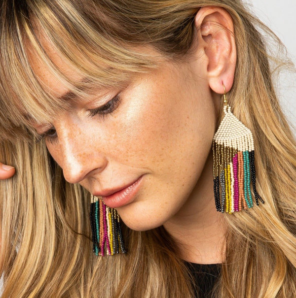 Ink + Alloy Gold Ivory Muted Stripe Earrings