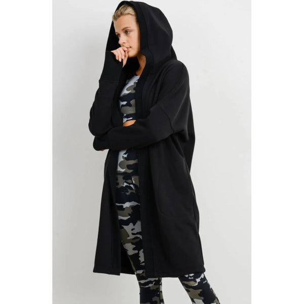 Longline Hooded Fleece Lined Cardigan