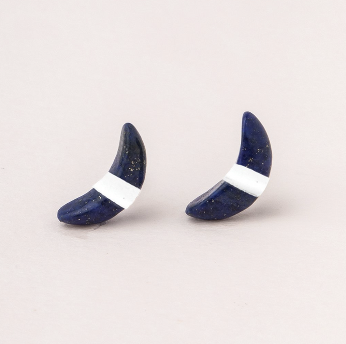 Scout Crescent Moon Stud Earrings Lapis And Silver Stone Of Truth
