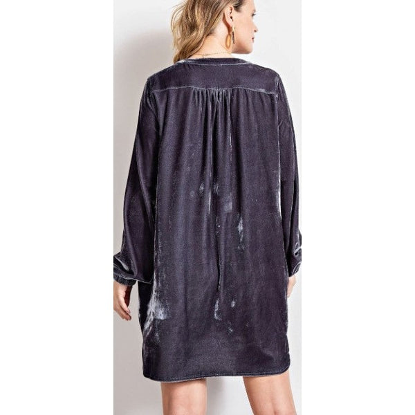 Velvet Blue Grey Mini Dress Tunic